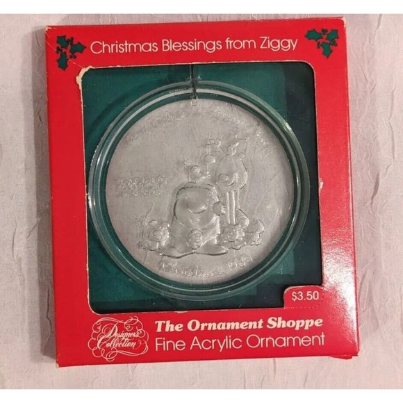 Vtg 1980 Ziggy Christmas Ornament Shoppe Blessings From Clear Acrylic 80s Retro - Picture 1 of 15